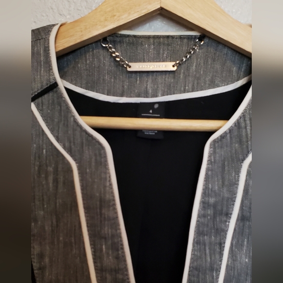 WHBM Linen Blend Gray White Black Structured Cropped Fitted Blazer Jacket Size 4 - Picture 6 of 11